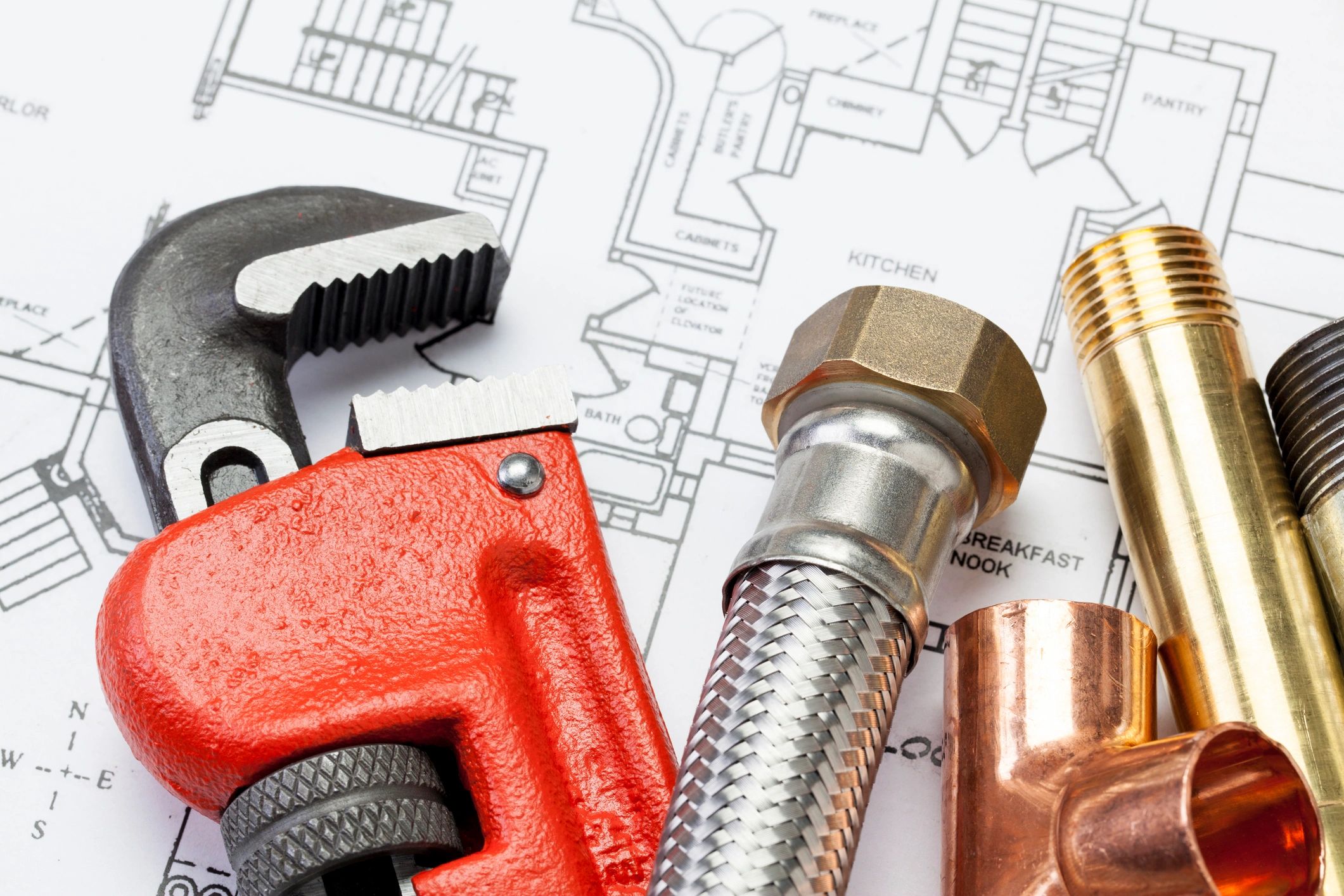 Close-up of plumbing tools laid out